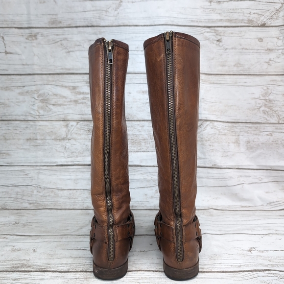 Frye Phillip Harness Boots Cognac Leather Women Size 9 - Picture 7 of 16